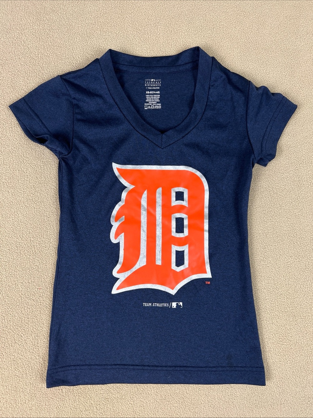 Kids Girls Detroit Tigers XS T-Shirt, 100% Polyester. Sz XS, ECH 4-5
